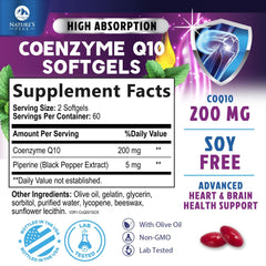 Back label showing supplement facts for CoQ10 softgels