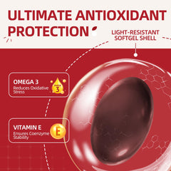 Fresh-sealed bottle of CoQ10 softgels with tamper-evident packaging