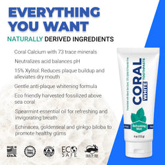 Close-up of Coral White Mint Toothpaste tube with coral calcium branding