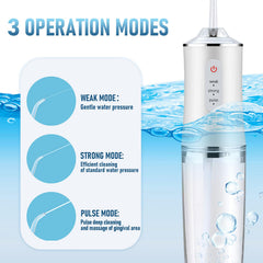 Four interchangeable tips: standard, tongue cleaner, orthodontic, periodontal