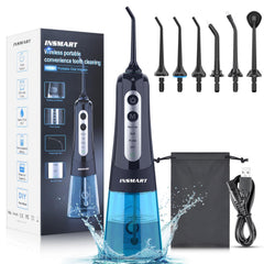 Front view of INSMART cordless water flosser in blue
