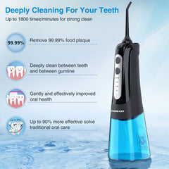 Detachable 300ml water tank of INSMART cordless flosser in blue