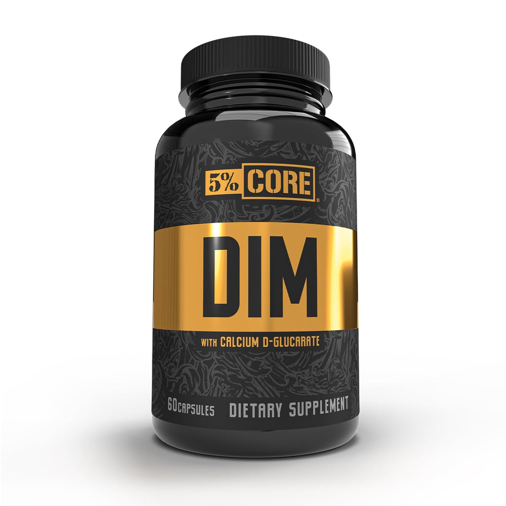 Front view of 5% Nutrition Core DIM supplement bottle
