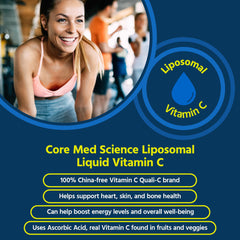Back view showing supplement facts on Core Med Science Liposomal Vitamin C bottle