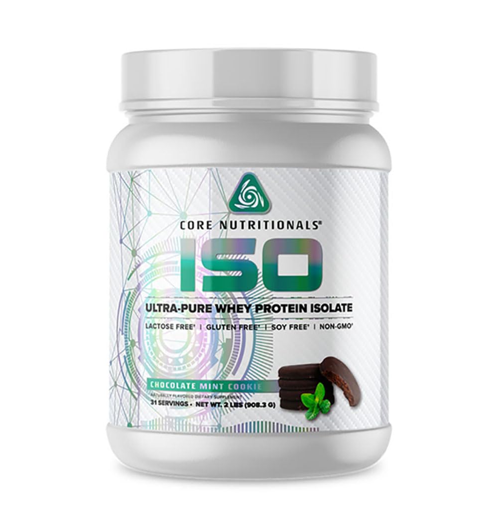 Core Nutritionals Iso Whey bottle closeup shows premium protein purity for daily shakes