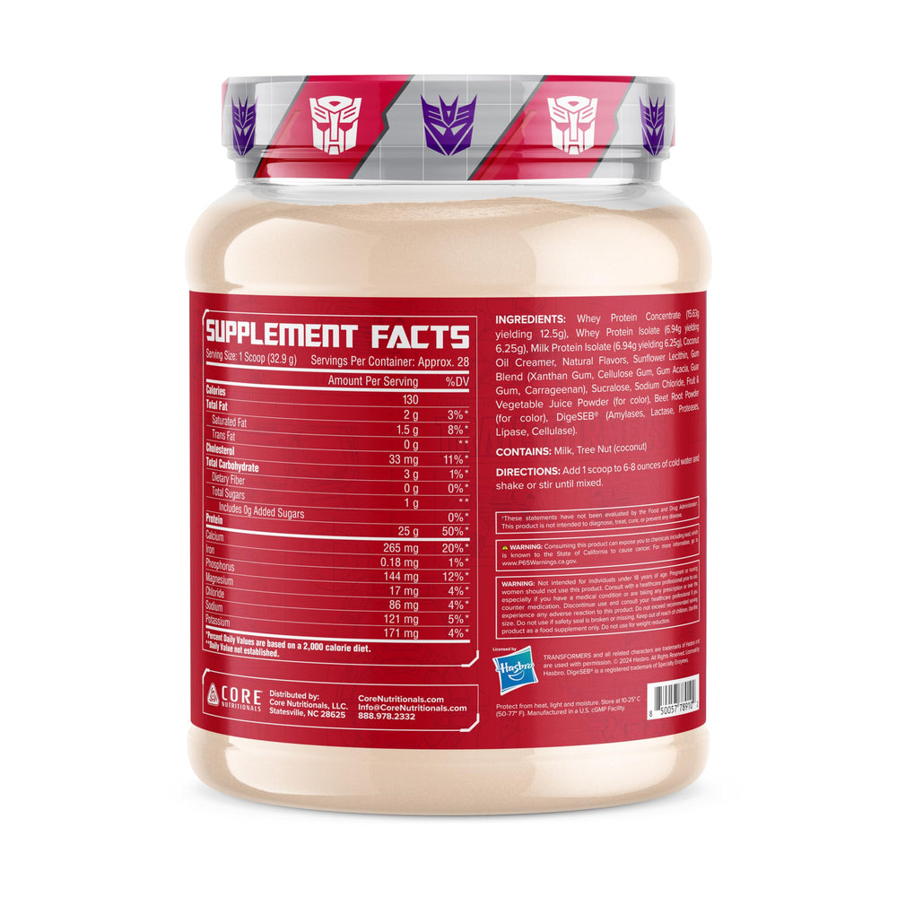 Core Nutritionals Protron label shows complete amino acid profile for transparency.
