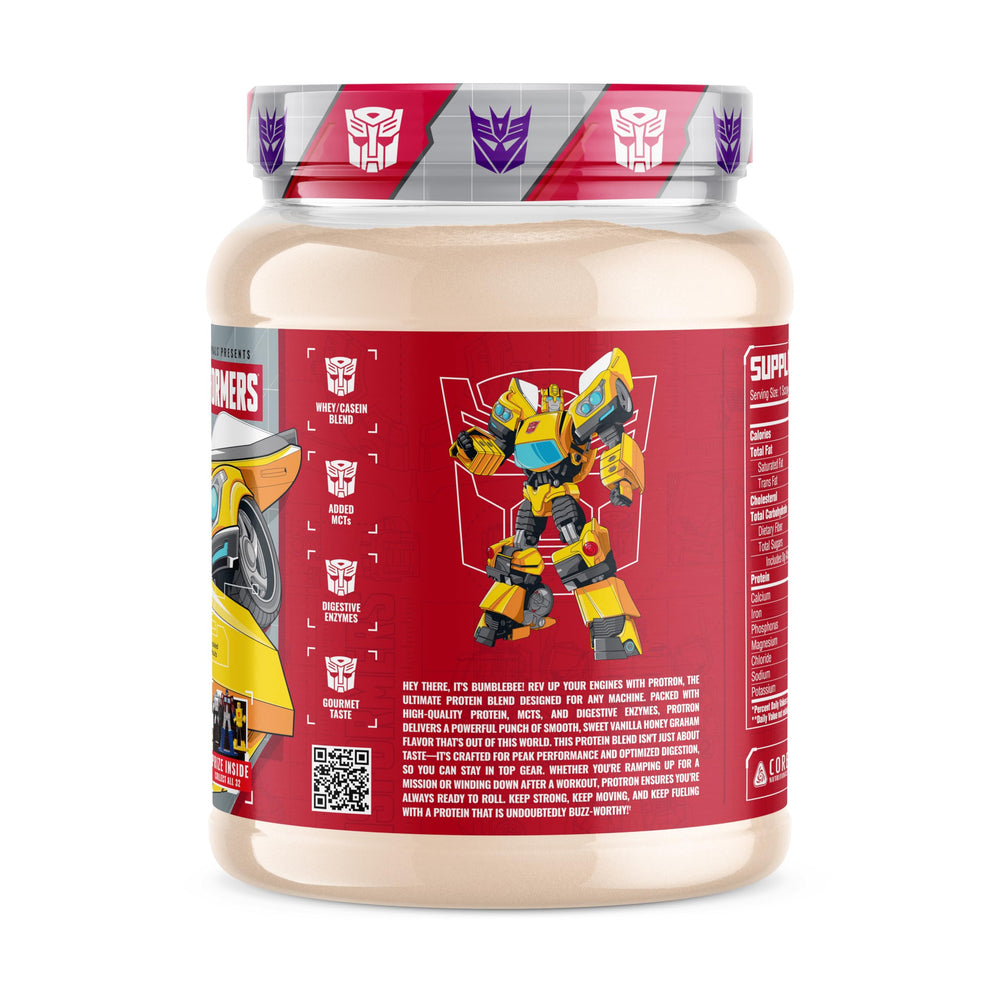 Core Nutritionals PROTRON powder scoop emphasizes 25g protein per serving for recovery.