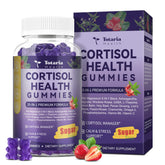 Bottle of cortisol gummies with 20-in-1 Ashwagandha and Rhodiola formula