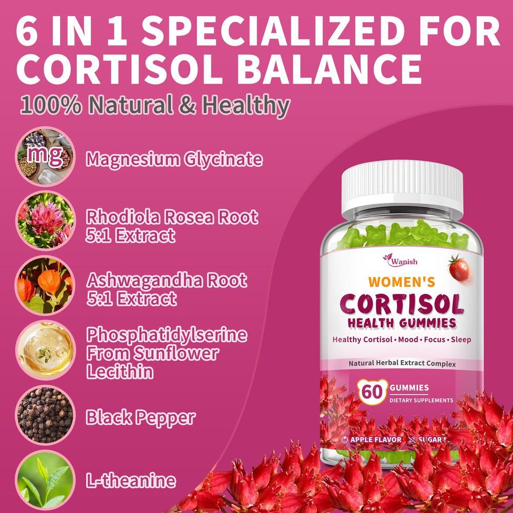 Packshot of Cortisol Gummies for Women Apple flavor 60 count