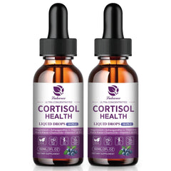 Cortisol supplement liquid drops bottle with blueberry flavor