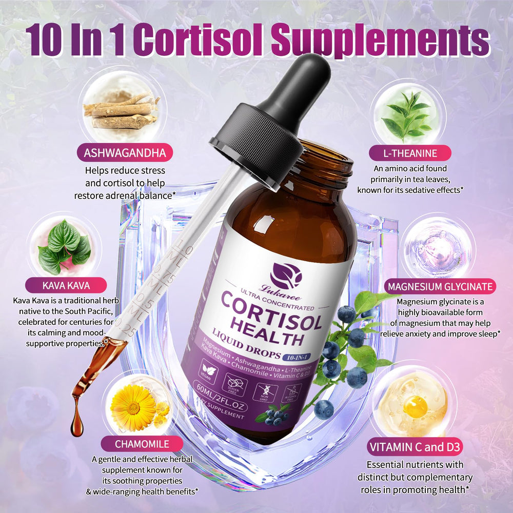 Dropper dispensing blueberry-flavored cortisol drops