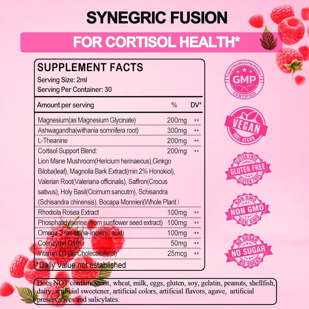 60 ml bottle with 30 servings of cortisol liquid drops