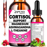 Front view of Cortisol Liquid Drops Raspberry flavor bottle, 2 oz