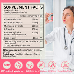 Illustration of ingredients: ashwagandha, rhodiola rosea, L-theanine, phosphatidylserine