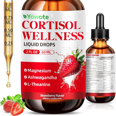 Cortisol support liquid drops bottle with strawberry label