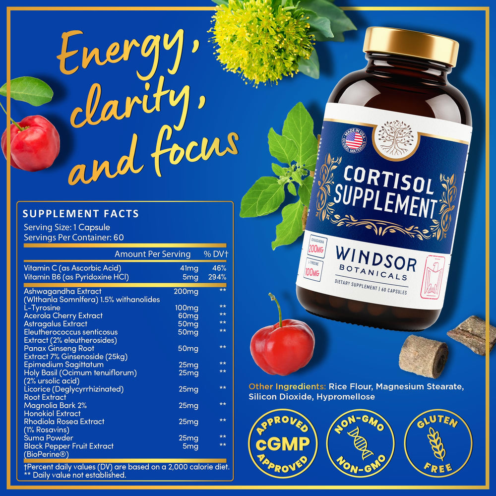 Packaging of cortisol support for women and men, 60 capsules