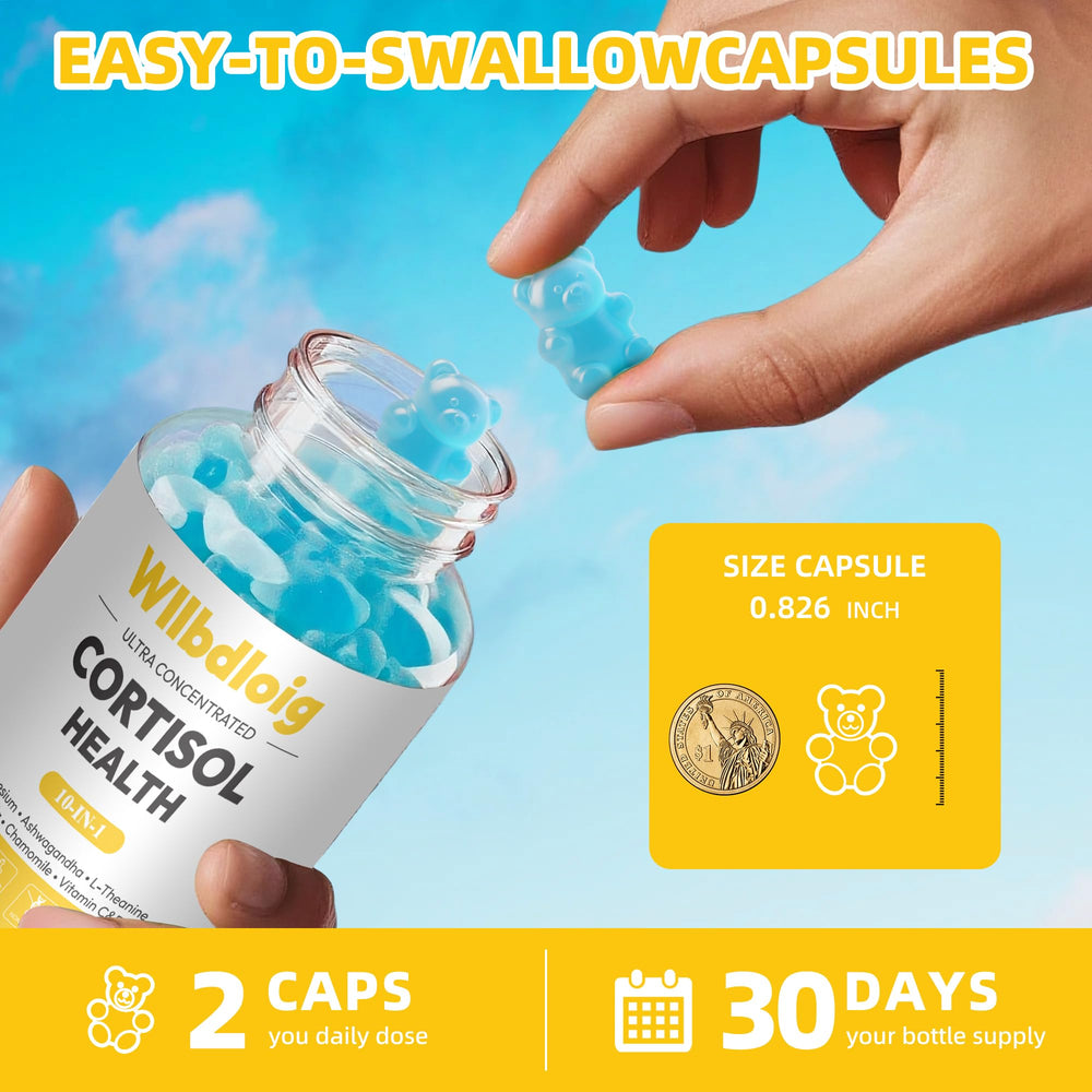 Packaging and bottle of Cortisol Gummies for stress relief and sleep support