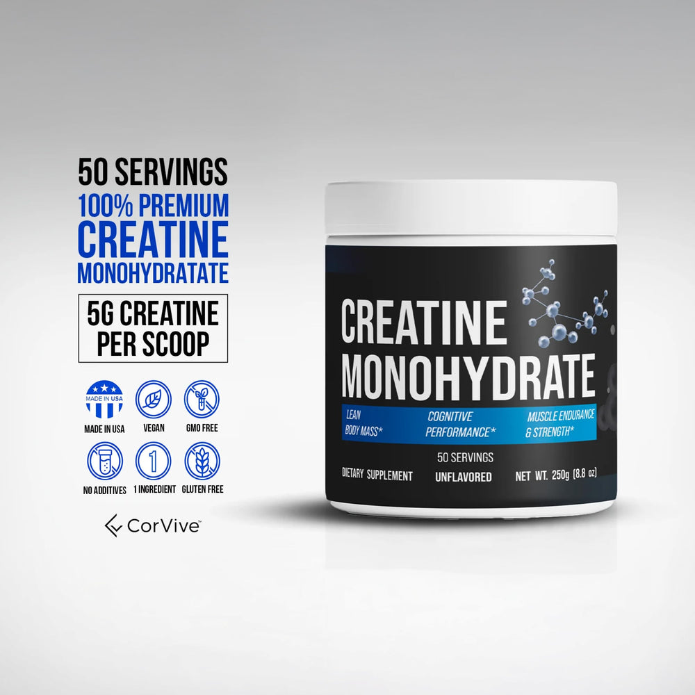 CorVive Creatine Monohydrate scoop measured for strength and endurance support.