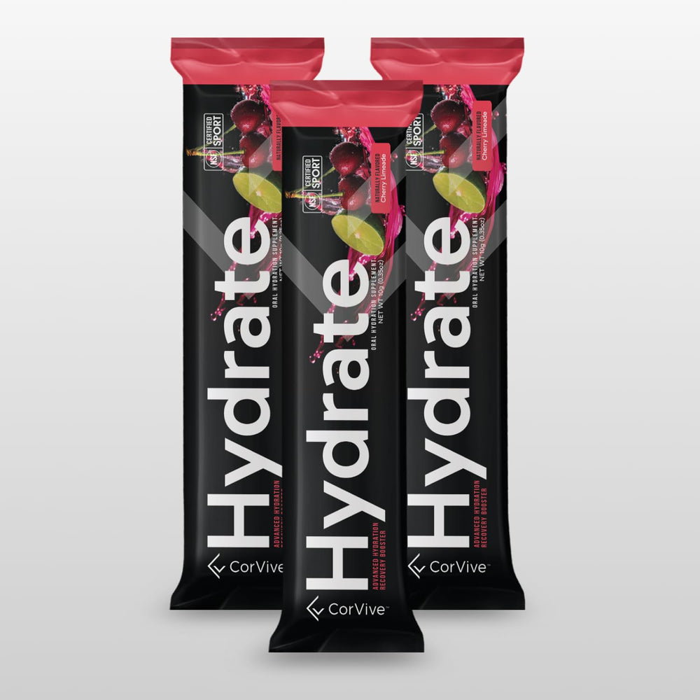 Nutrition facts panel for CorVive Hydrate Cherry Limeade