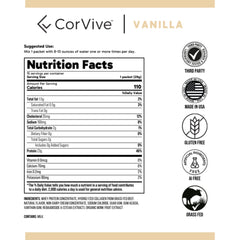 CorVive Protein + Collagen powder close-up reveals grass-fed sources and clean ingredients.