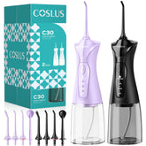COSLUS 2-Pack Water Flosser packaging with included accessories