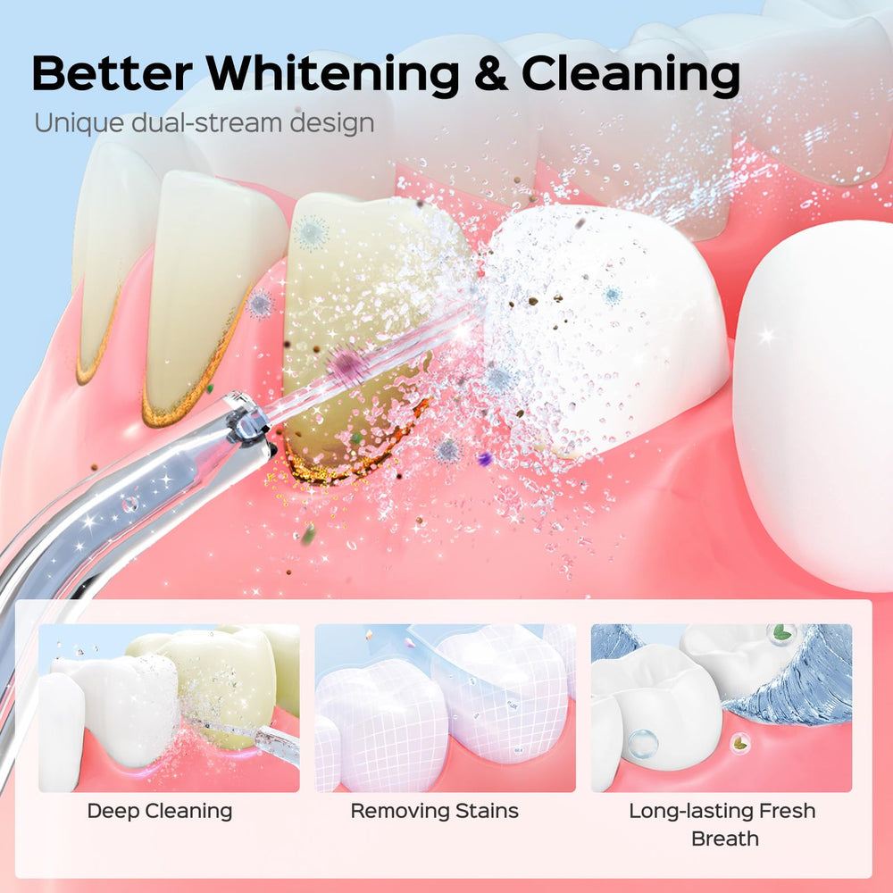 COSLUS cordless water flosser and whitening toothbrush combo in black - angled view