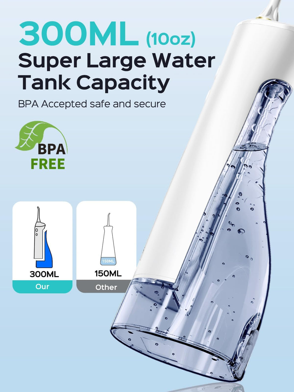 Removable 300ml water tank for extended use