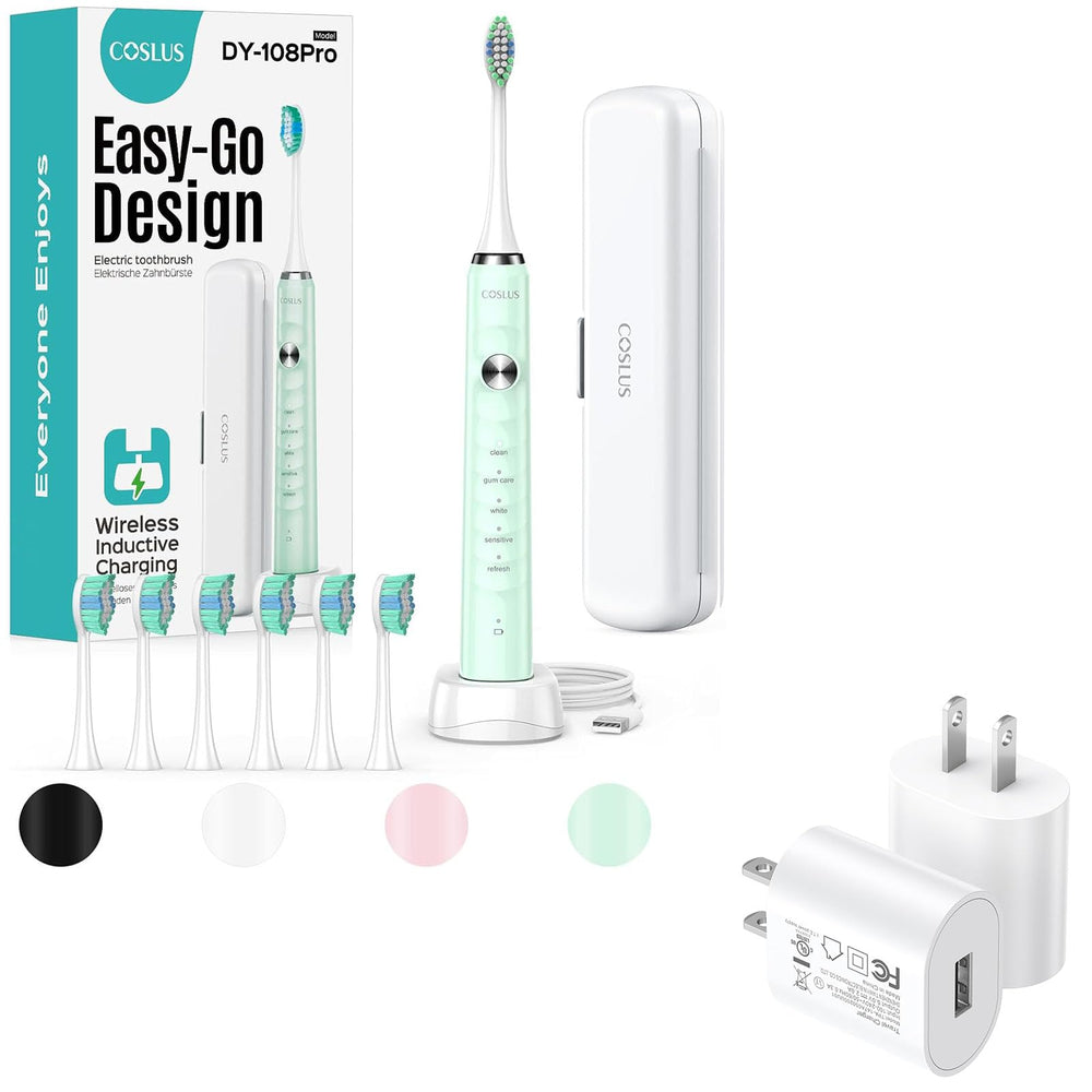 COSLUS electric toothbrush in green displaying 47,000 VPM