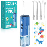 COSLUS Kids Water Flosser blue exterior with compact ergonomic handle