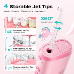 Braces-friendly use of COSLUS kid water flosser