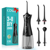 Front view of COSLUS Water Dental Flosser Pick in black