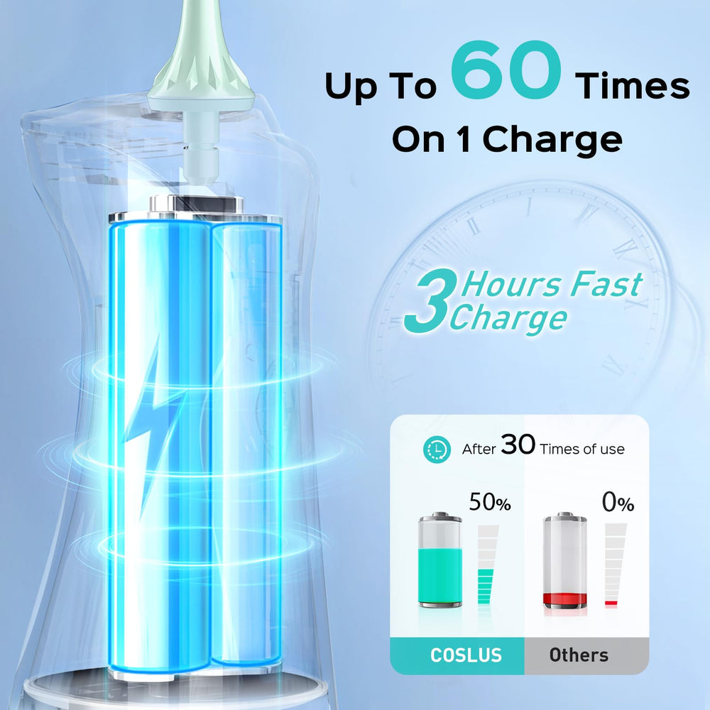 Coslus Water Dental Flosser packaging and included accessories