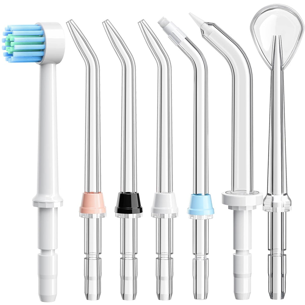 Front view of COSLUS Water Dental Flosser Replacement Heads for E1 with 7 jet tips