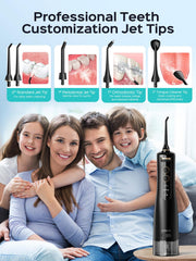 Family-friendly COSLUS water flosser in bathroom setting