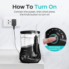 COSLUS water flosser packaging and user guide inside box