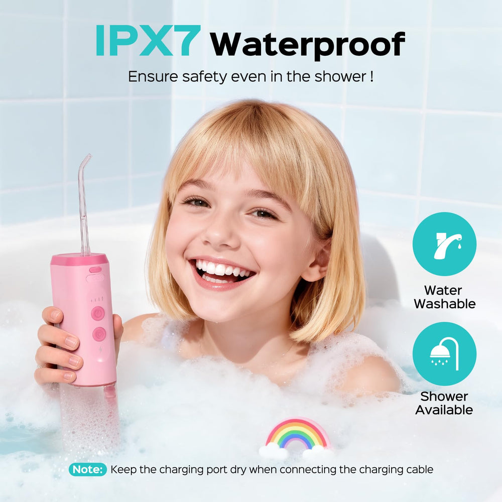 BPA-free and IPX7 waterproof COSLUS kid water flosser