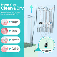 Five interchangeable jet tips for COSLUS water flosser