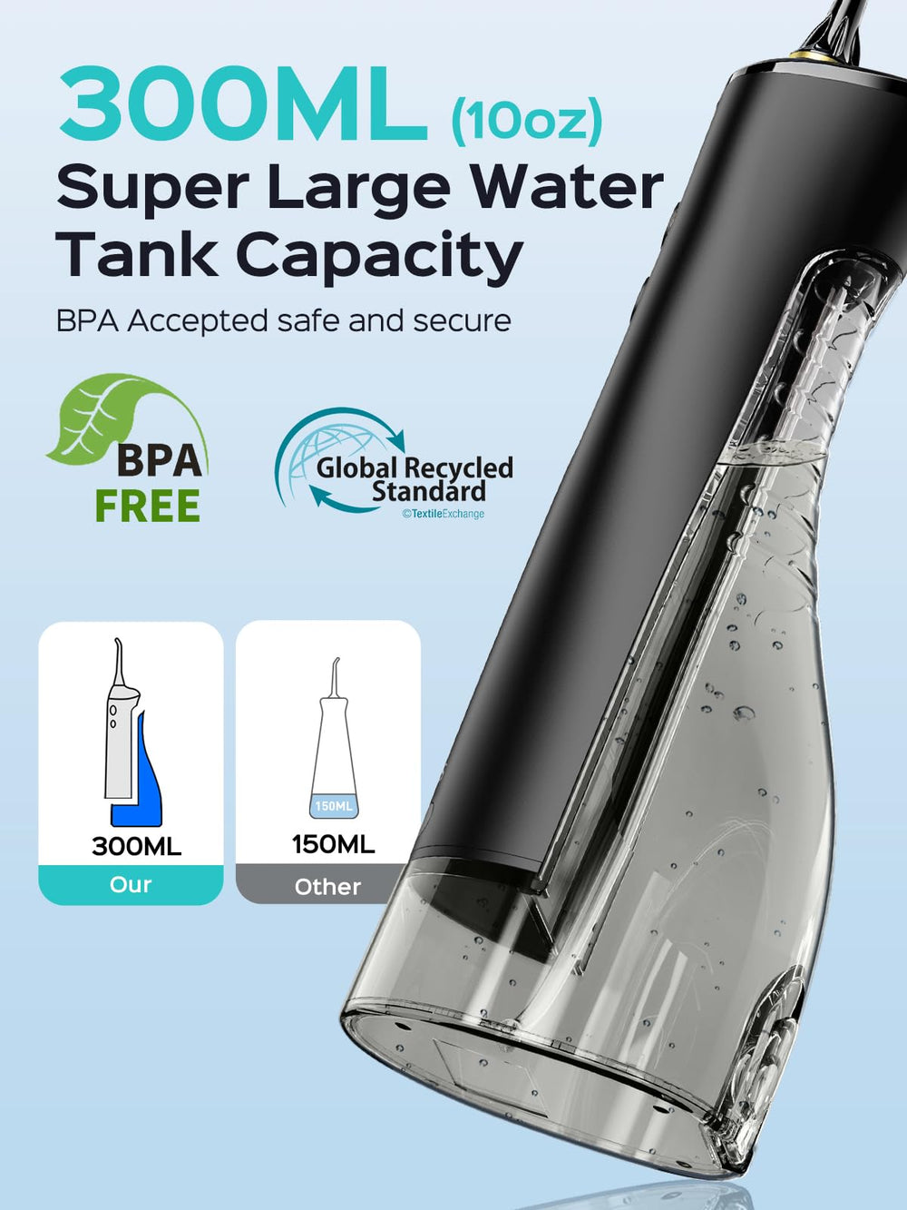 COSLUS water flosser packaging and included accessories