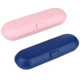 Cosmos two-pack plastic travel case for toothbrushes in deep blue and pink side view