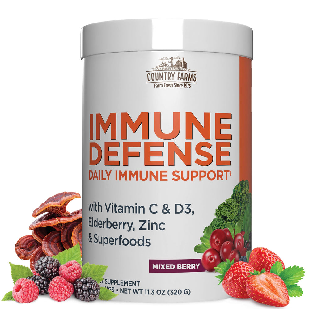 Country Farms Immune Defense Superfoods bottle with berry flavor