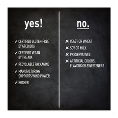 Product label showing GFCO gluten-free and AVA vegan certifications