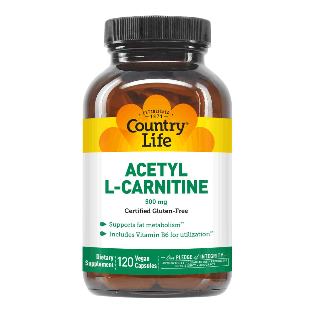 Country Life Acetyl L-Carnitine 500 mg with Vitamin B6 vegan capsules bottle
