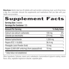 Label showing Betaine HCl and Pepsin ingredients