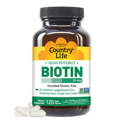 Country Life Biotin 10mg high-potency vegan gluten-free capsules