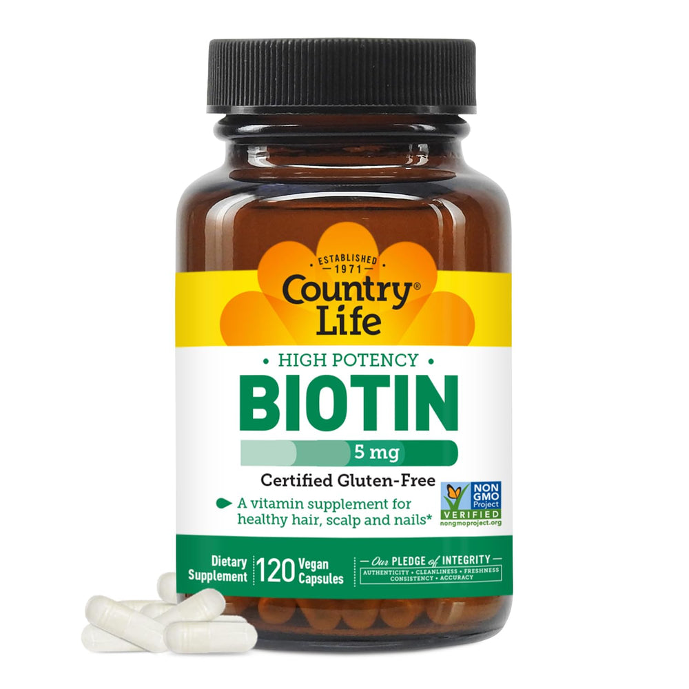 Country Life Biotin 5 mg Vegicaps bottle front view