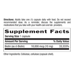 Biotin ingredients and dosage information chart