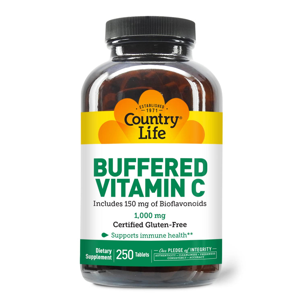 Close-up of buffered Vitamin C 1000mg capsules with bioflavonoids