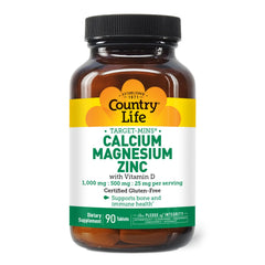 Country Life Calcium Magnesium Zinc with Vitamin D3 bottle label close-up