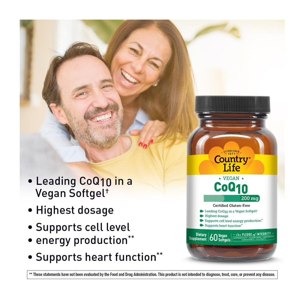 Back label of Country Life CoQ10 200mg bottle