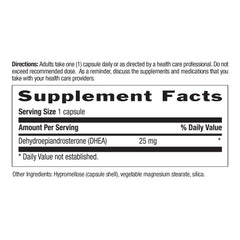 Supplement Facts panel for DHEA 25mg